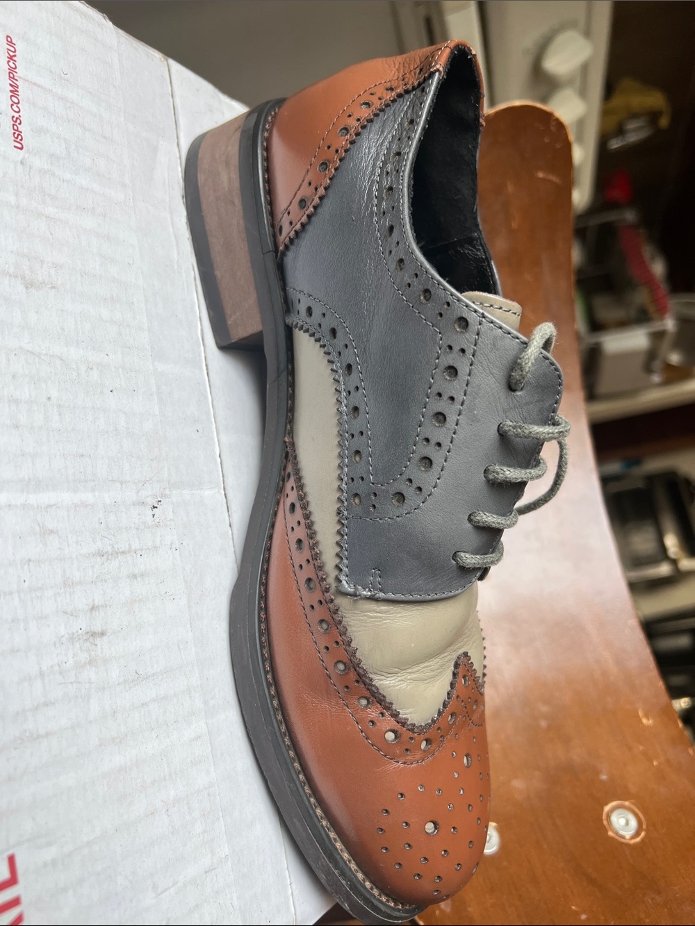 Vintage Italian Soft Real Leather Tri-Color Wingtip Oxfords Womens 9
